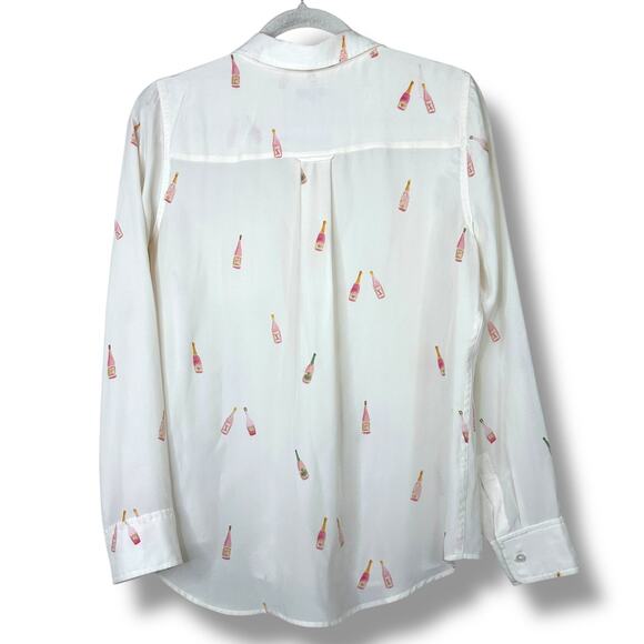 Rails Kate Rosé Print Silk Button Down Long Sleeve High-Low Hem Shirt Medium - Picture 6 of 8